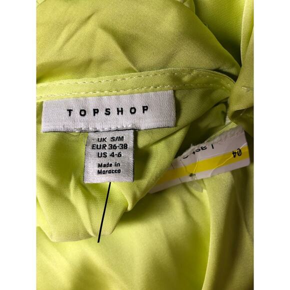 Topshop Occasion Dress Long Sleeve Ruched Keyhole Back Maxi Blouson Lime M - Picture 7 of 9